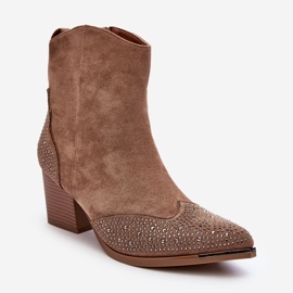 FS1 Ženske ukrašene kaubojske čizme na visoku petu Bež Eleduana 1