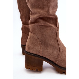 WS1 Ženske čizme na nisku petu iznad koljena, smeđe Beveta smeđa 2