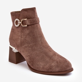 WJ2 Modne ženske smeđe gležnjače od brušene kože Nola smeđa 1