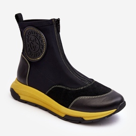 Ženske kožne gležnjače s patentnim zatvaračem Maciejka 06297-01 crne crna 1