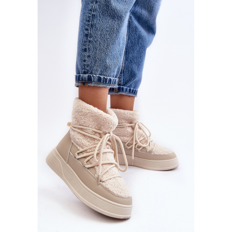 FG2 Ženske čizme za snijeg s platformom svijetlo bež Ahatissa 1