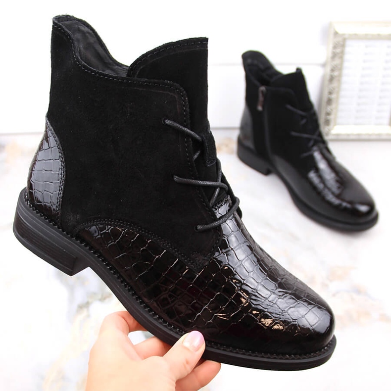 Kožne lakirane antilop izolirane crne čizme T.Sokolski 722 crno 1