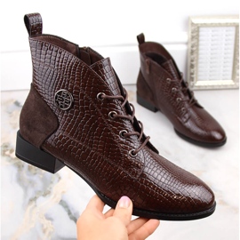 Ženske lakirane kroko čizme, izolirane smeđe, Filippo DBT4824 smeđa 1