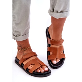 Joia Kožne klasične ženske japanke s čičkom, smeđe smeđa 3