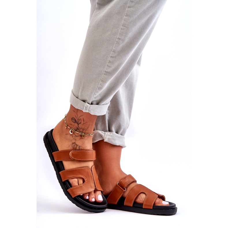 Joia Kožne klasične ženske japanke s čičkom, smeđe smeđa 1