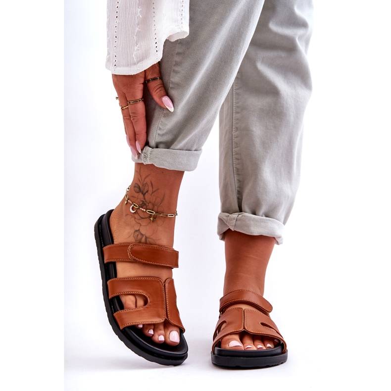 Joia Kožne klasične ženske japanke s čičkom, smeđe smeđa 2