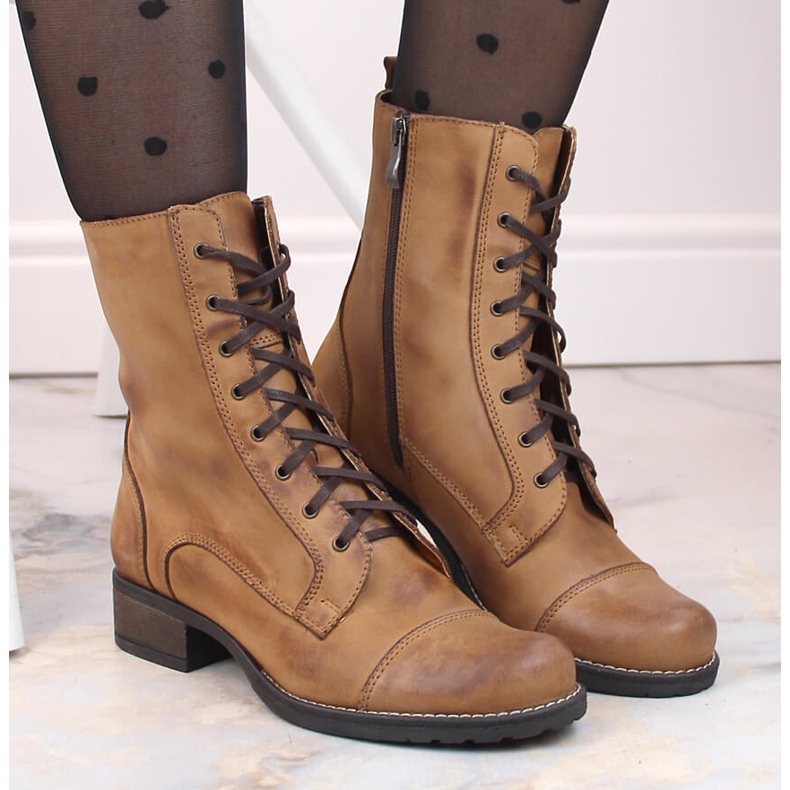 Smeđe kožne čizme za žene Dolce Pietro bež smeđa 2