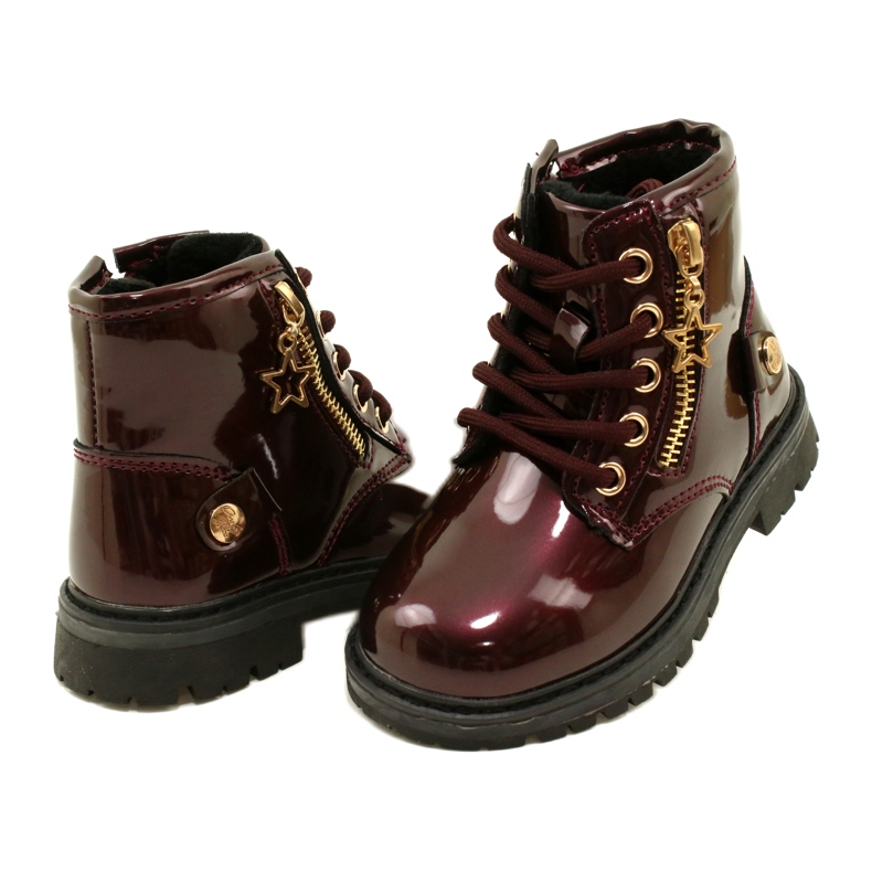 Miss Čizme za djevojčice, lakirana koža, zvijezda 23DZ23-6593, bordo crvena 4