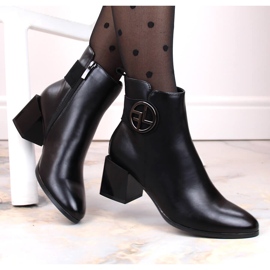 Ženske crne, izolirane gležnjače na ukrasnu visoku petu, Potocki SZ12227 crno 1