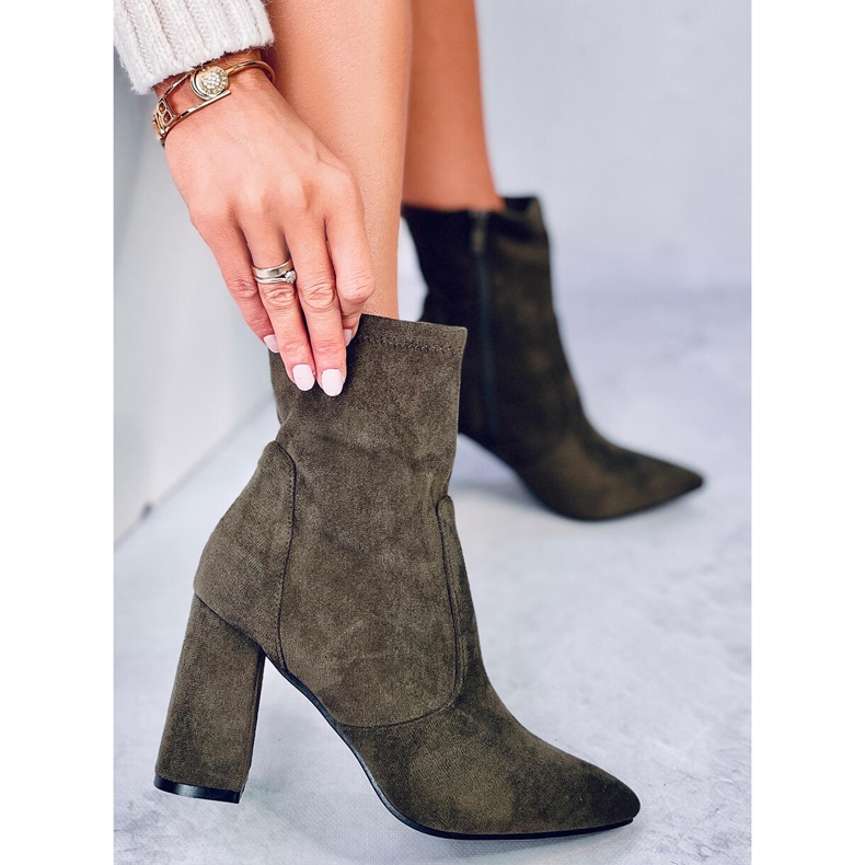 Čizme s petom od brušene kože Natalie Green zelena 2