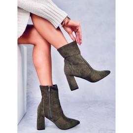 Čizme s petom od brušene kože Natalie Green zelena 1