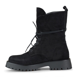 Ženske crne radničke čizme od brušene kože na vezanje bež 2