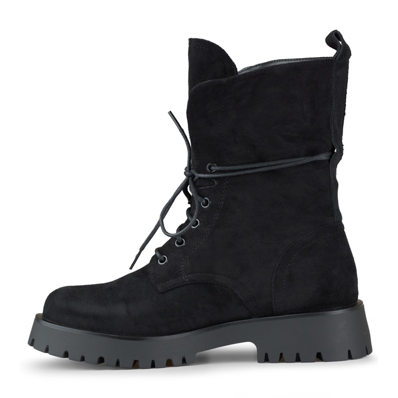 Ženske crne radničke čizme od brušene kože na vezanje bež 2