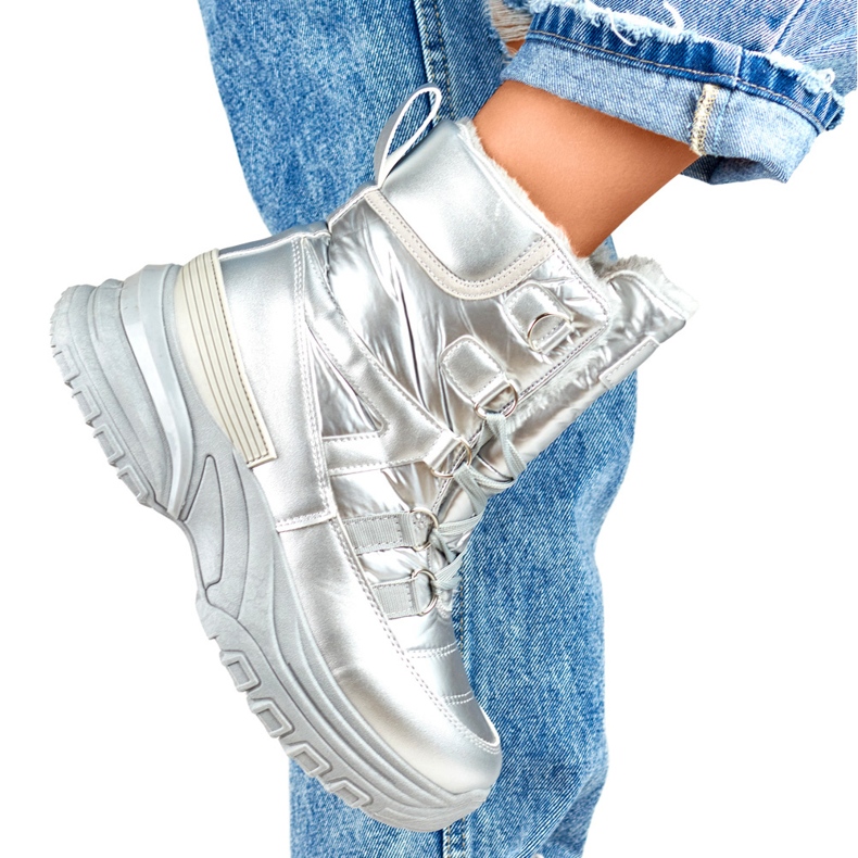 Ženske srebrne sportske čizme za snijeg na vezanje srebro 1