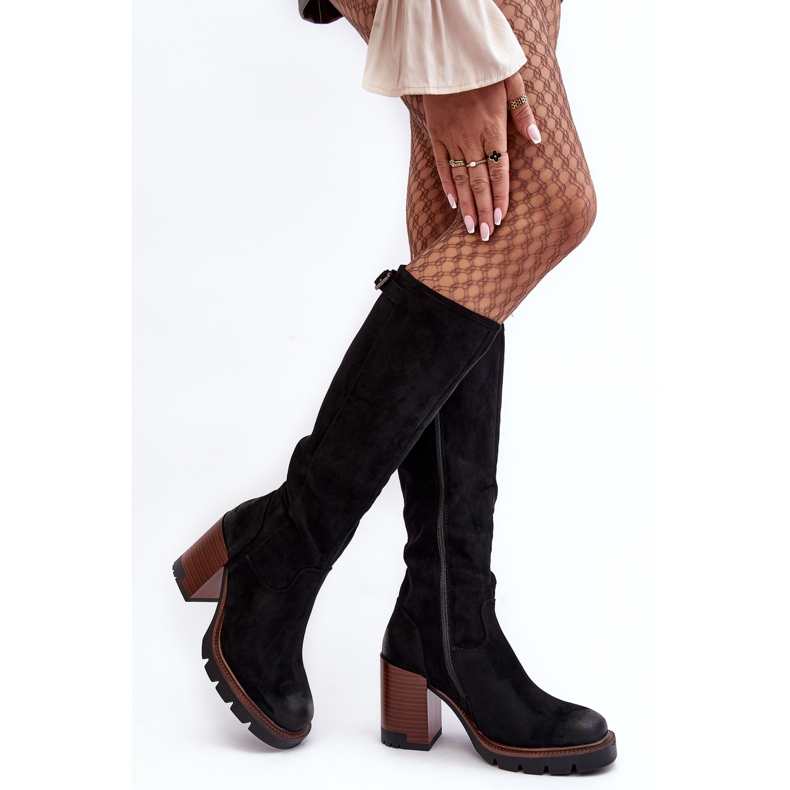 Vinceza Ženske crne izolirane Alzeta čizme na debelu visoku petu crna 2