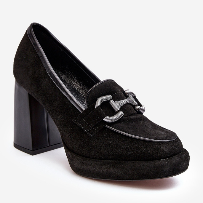 Kožne cipele na masivnu visoku petu Laura Messi 2706 crne crna 1