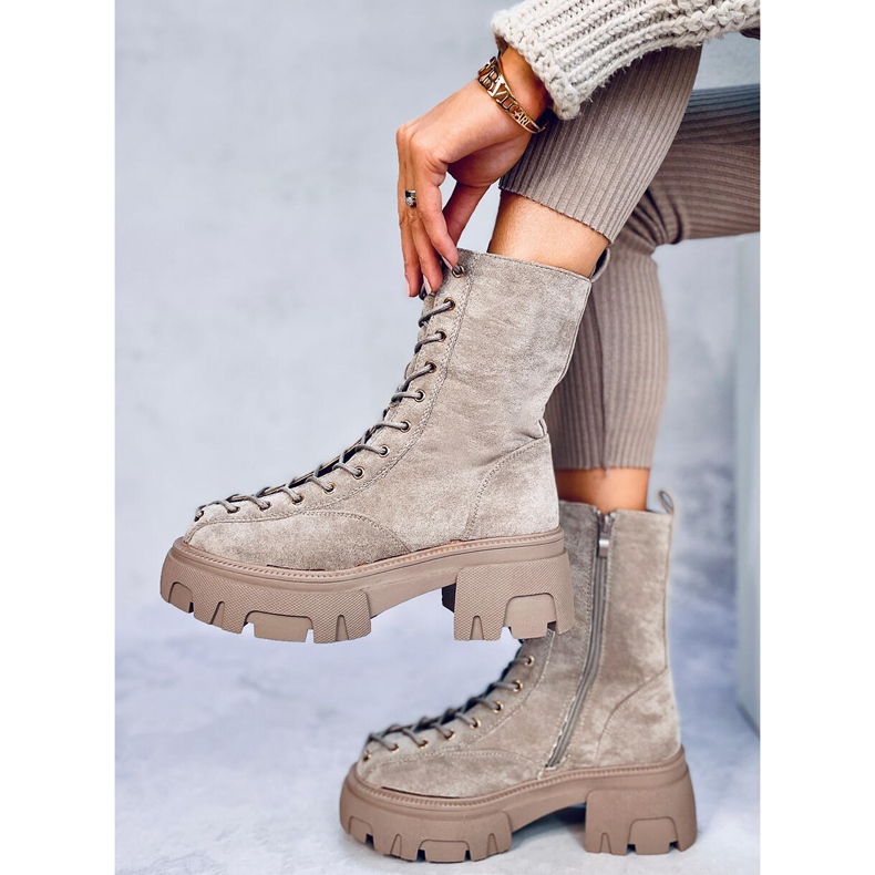 Wayne Khaki ženske čizme na vezanje bež 2