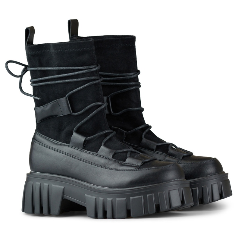 Ženske gležnjače na vezanje na platformu sa fleksibilnim gornjištem crno 1