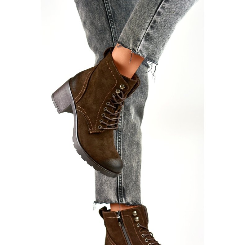 Ženske gležnjače od brušene kože smeđe na vezanje smeđa 2