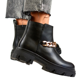 Ženske gležnjače s lancem od eko kože crna 2