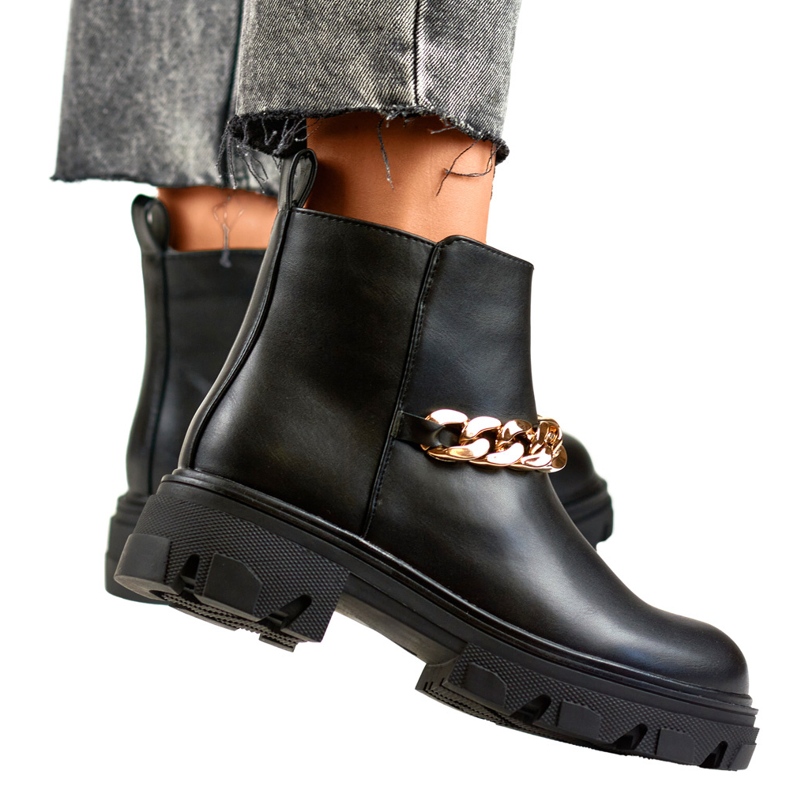 Ženske gležnjače s lancem od eko kože crna 2