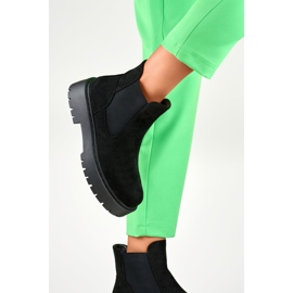 Ženske Chelsea čizme od brušene kože s debelim potplatom crna 1