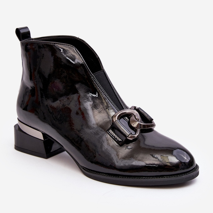 Vinceza Lakirane ženske čizme na nisku petu, izolirane, crne cipele crna 1