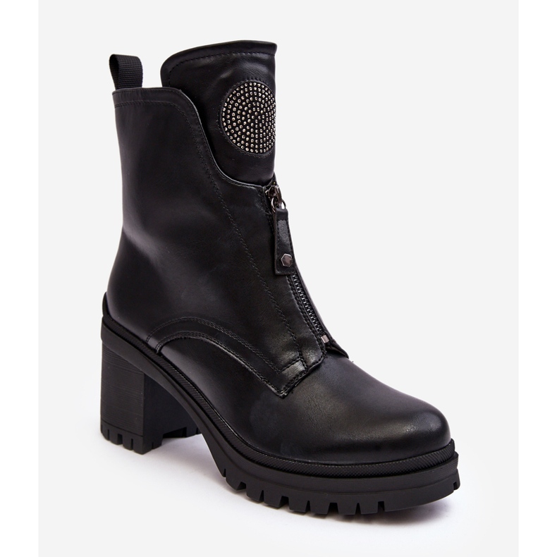 Vinceza Ženske kožne gležnjače sa kamenčićima crne Rosie crna 2