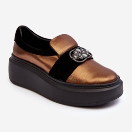 Ženske kožne cipele na platformu s ukrasom Laura Messi 2697/744-300 zlato zlatna 1