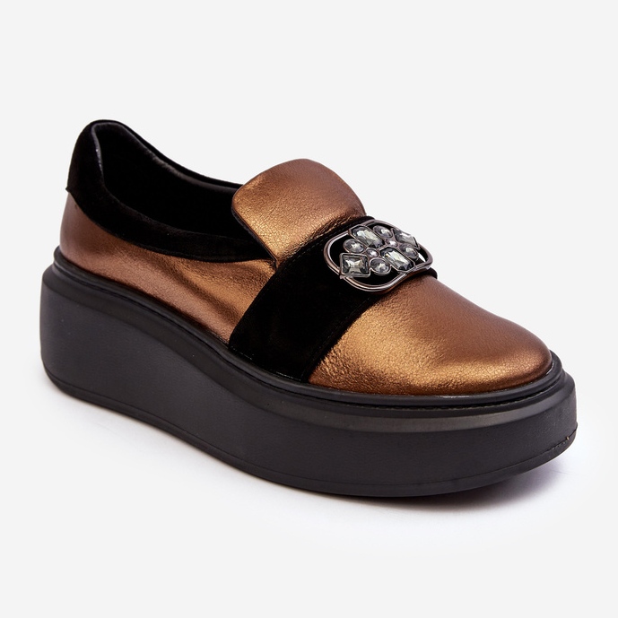 Ženske kožne cipele na platformu s ukrasom Laura Messi 2697/744-300 zlato zlatna 1