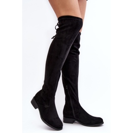 Ženske čizme preko koljena od brušene kože crne Enelyn crno 1