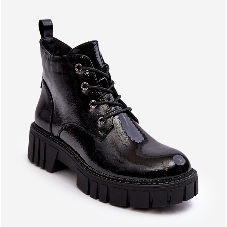 Sergio Leone Lakirane kožne gležnjače s vezicama, crne Bjorg crna 2