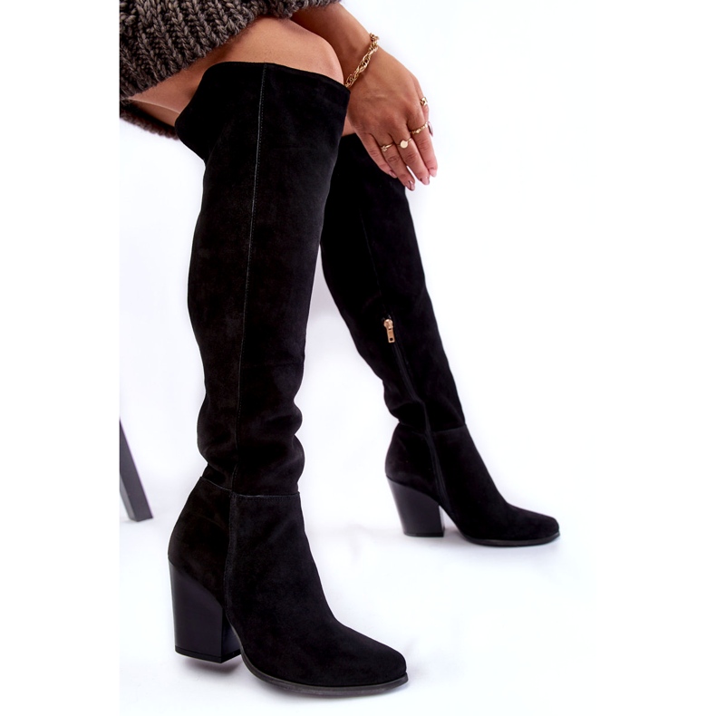 Lewski Shoes Ženske visoke čizme od brušene kože Lewski 2833 crne crna 4