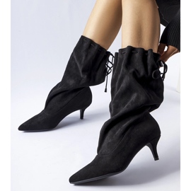 Crne antilop čizme od eko antilop kože s visokom petom crno 1