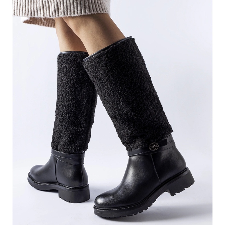 Crne čizme ukrašene Plains krznom crna 1