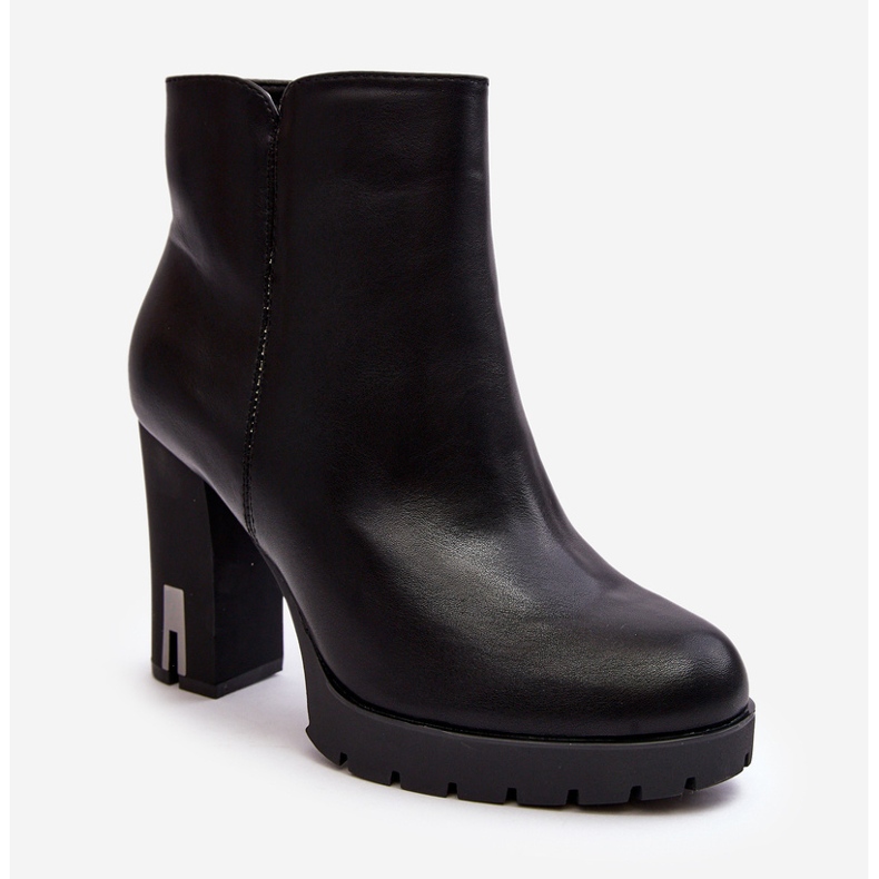 Ženske gležnjače na visoku petu s patentnim zatvaračem, crne rasode crno 1