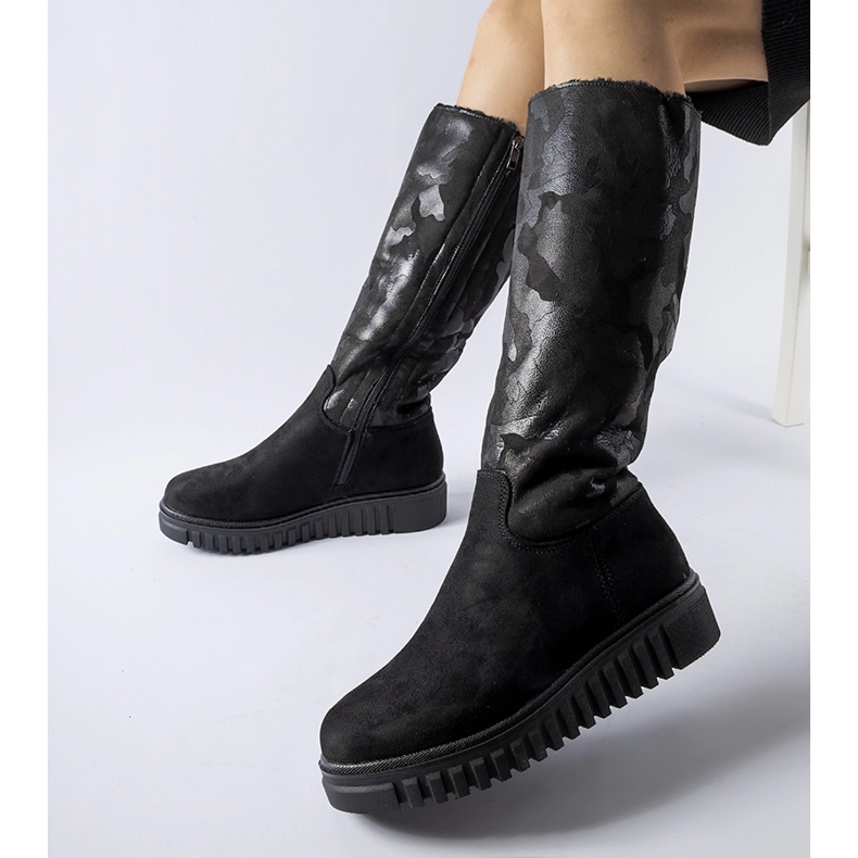 Piazzolla crne kamuflažne čizme od eko antilop kože crna 1