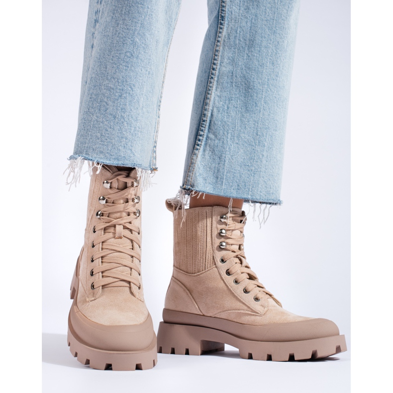 SHELOVET Bež gležnjače od brušene kože na vezanje 2