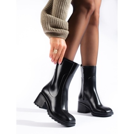 SHELOVET Crne wellingtonice na visoku petu s patentnim zatvaračem crna 1