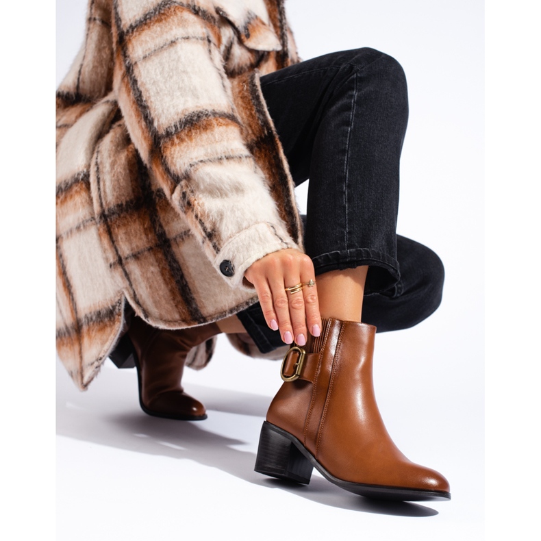 Elegantne smeđe gležnjače Shelovet na visoku petu smeđa 1