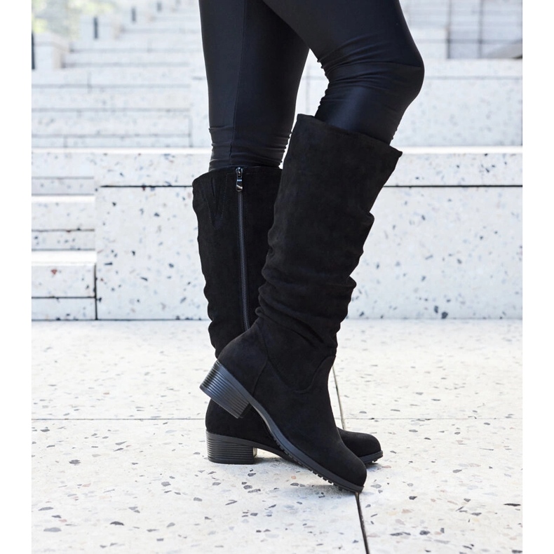 Crne zgužvane Angelico čizme od eko antilop kože crno 1