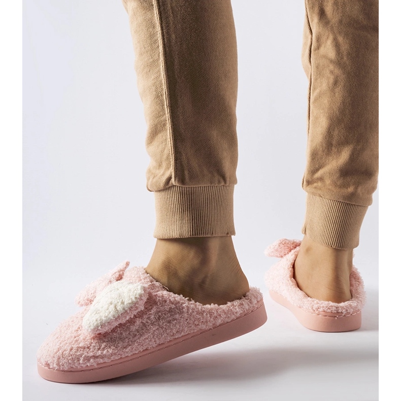 Roze tople papuče s mašnom ružičasta 2