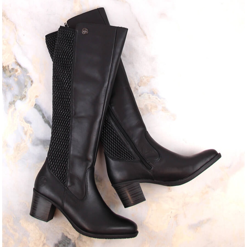 Kožne udobne ženske čizme s gumom, izolirane crne Rieker Y2050-00 crna 1