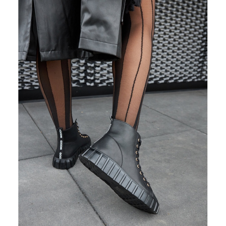 Carassai crne duge kožne tenisice crna 1