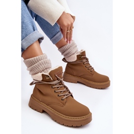 Ženske kožne čizme s ovčjom kožom smeđe Lynnvia smeđa 2