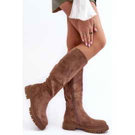Heliofa smeđe izolirane ženske čizme iznad koljena smeđa 2