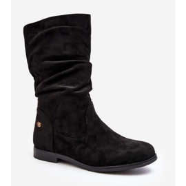 Ženske ravne čizme s naboranim gornjištem, crne kotine crna 1