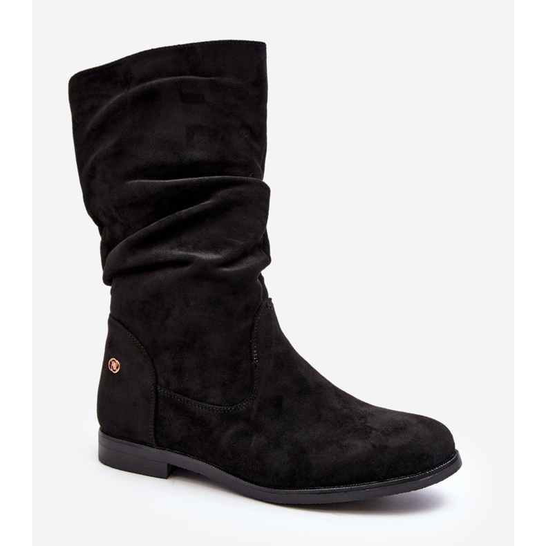 Ženske ravne čizme s naboranim gornjištem, crne kotine crna 1