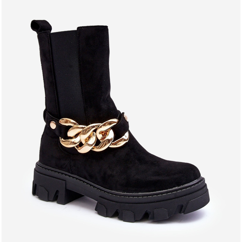 Ženske gležnjače od brušene kože s lancem, crne Nemette crna 1