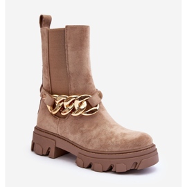 Ženske gležnjače od brušene kože s lancem, bež Nemette 1